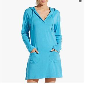 Willit Long Sleeve Dress, Swim Cover Up UPF‎ 50+ SPF Dress Hooded - XL - Blue